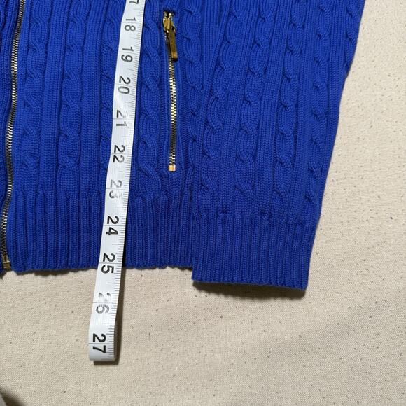 Lauren Ralph Lauren Cable Knit Full Zip Sweater Womens L Blue Cotton Pockets - Picture 6 of 8